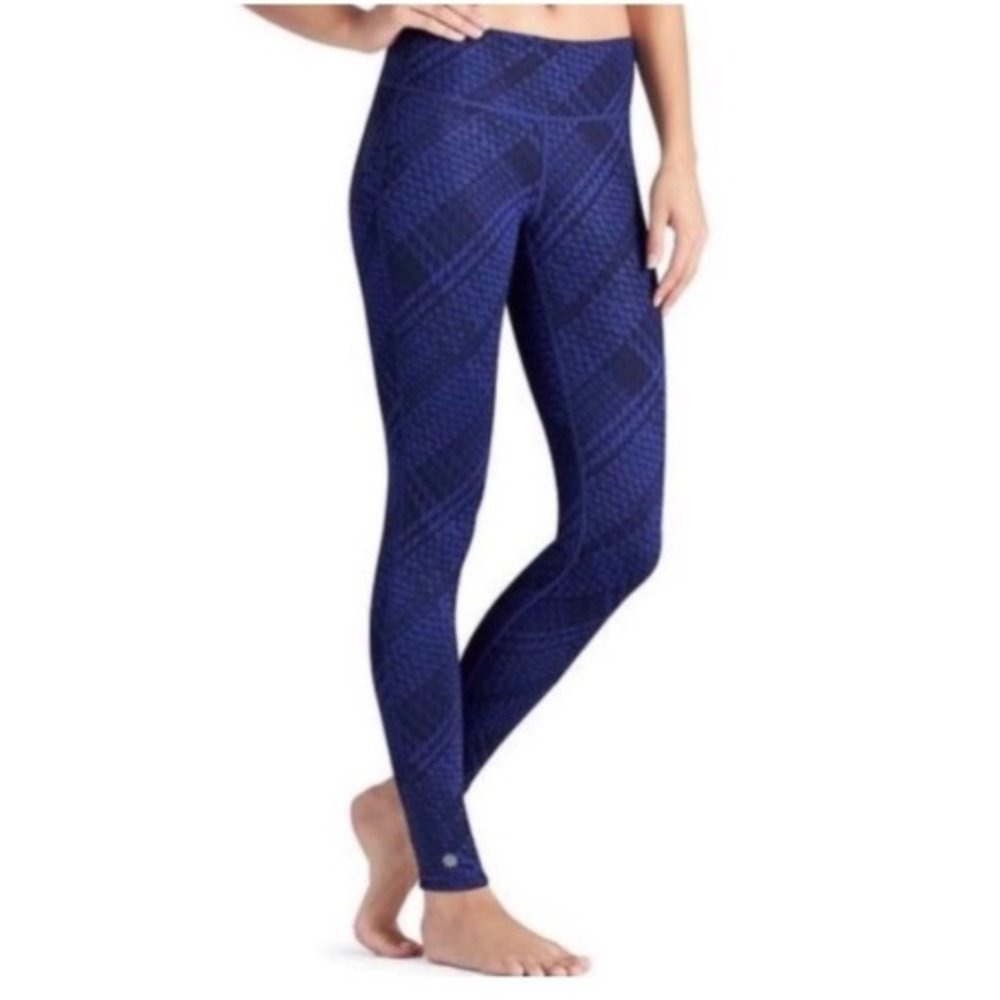 Athleta Westchester Chaturanga Reversible Toga Tights Leggings Navy Blue Plaid